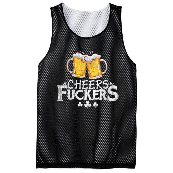 St Patricks Day Cheers Fuckers Funny Beer Drinking Mesh Reversible Basketball Jersey Tank