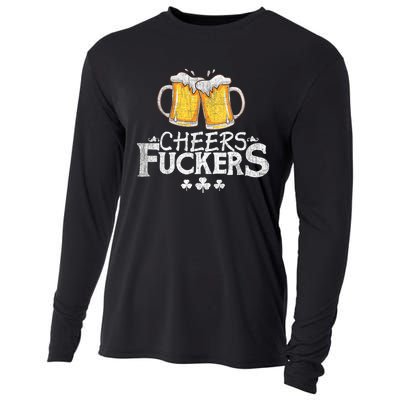 St Patricks Day Cheers Fuckers Funny Beer Drinking Cooling Performance Long Sleeve Crew