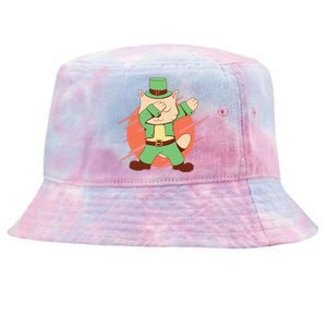 St Patrick's Day Cat Dabbing Dab Funny Gift Tie-Dyed Bucket Hat