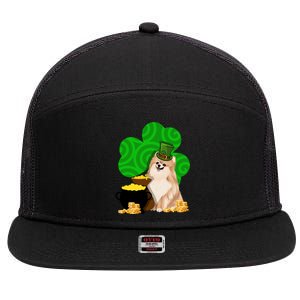 St Paddys Day Shamrock Dog Lover Pomeranian Clover Gift 7 Panel Mesh Trucker Snapback Hat