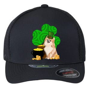 St Paddys Day Shamrock Dog Lover Pomeranian Clover Gift Flexfit Unipanel Trucker Cap