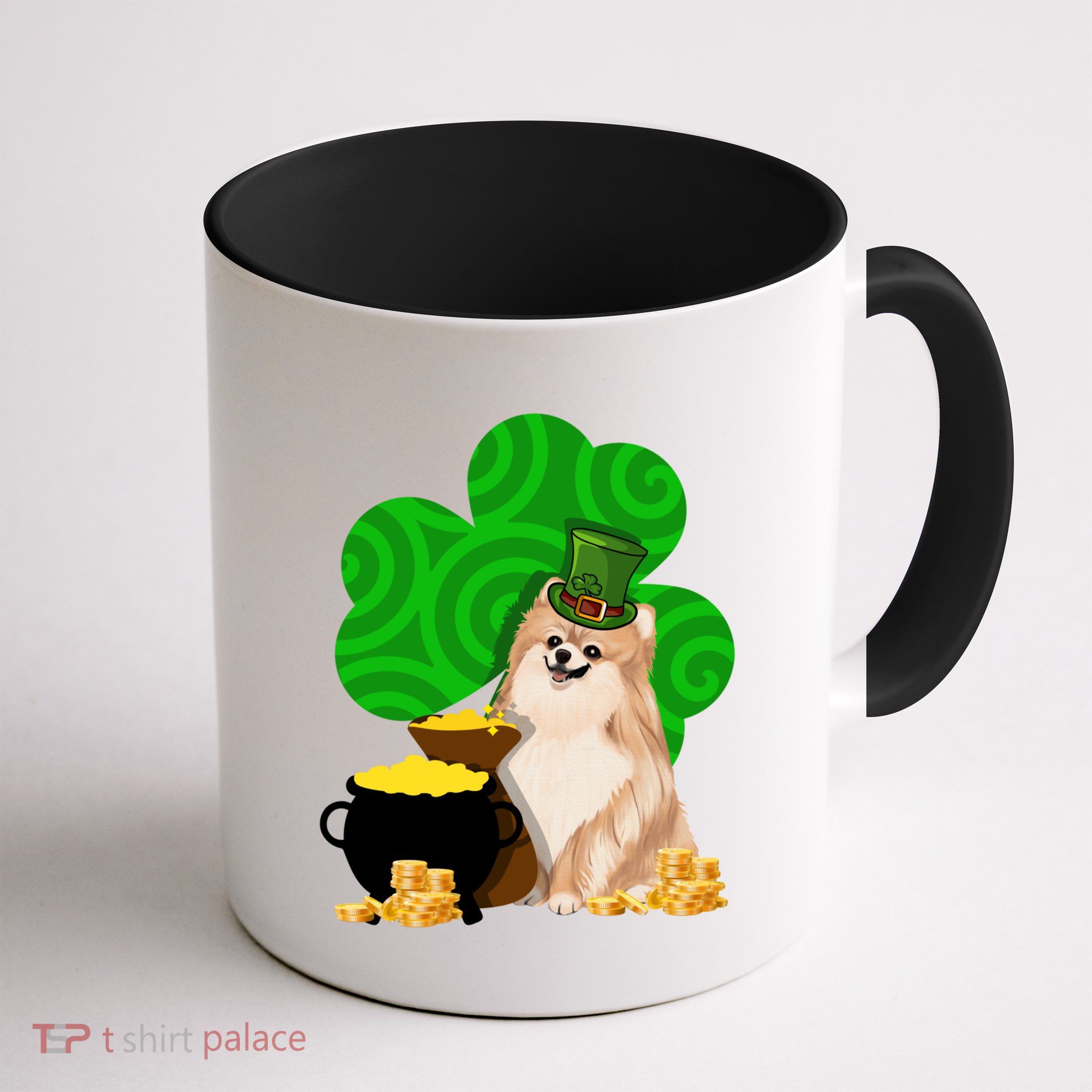 St Paddys Day Shamrock Dog Lover Pomeranian Clover Gift Mug
