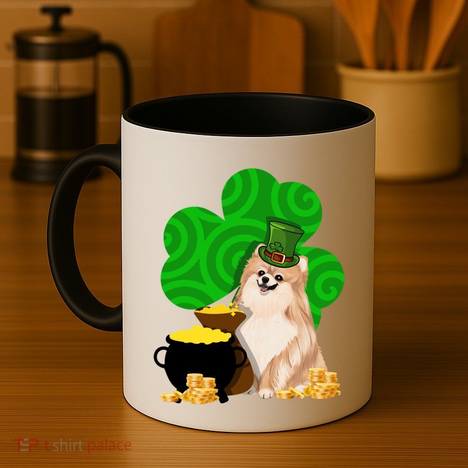 St Paddys Day Shamrock Dog Lover Pomeranian Clover Gift Mug