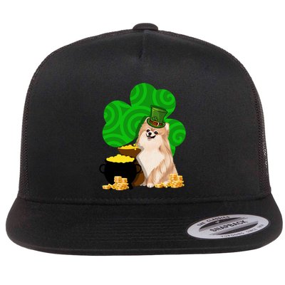 St Paddys Day Shamrock Dog Lover Pomeranian Clover Gift Flatbill Hat
