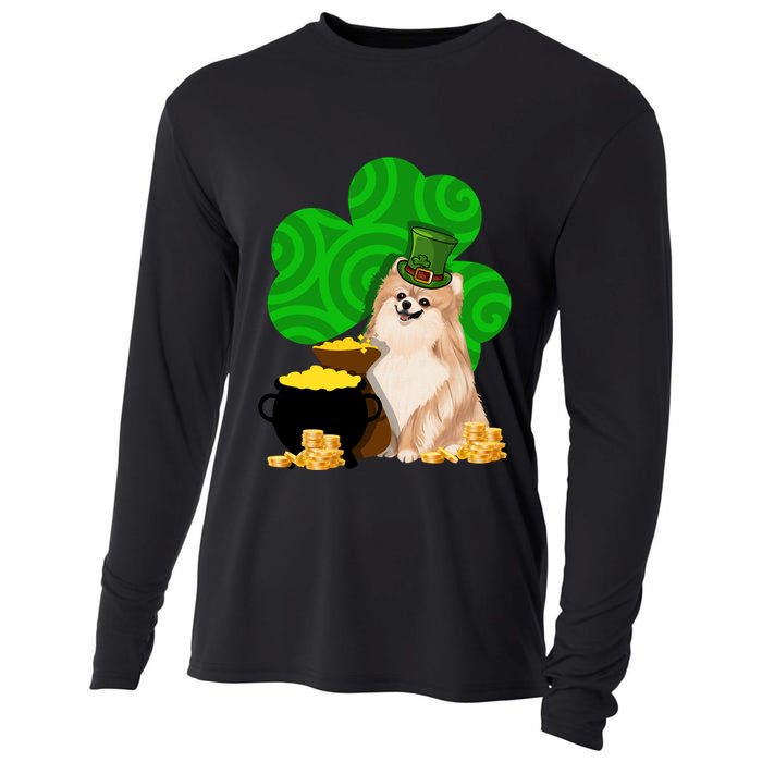 St Paddys Day Shamrock Dog Lover Pomeranian Clover Gift Cooling Performance Long Sleeve Crew