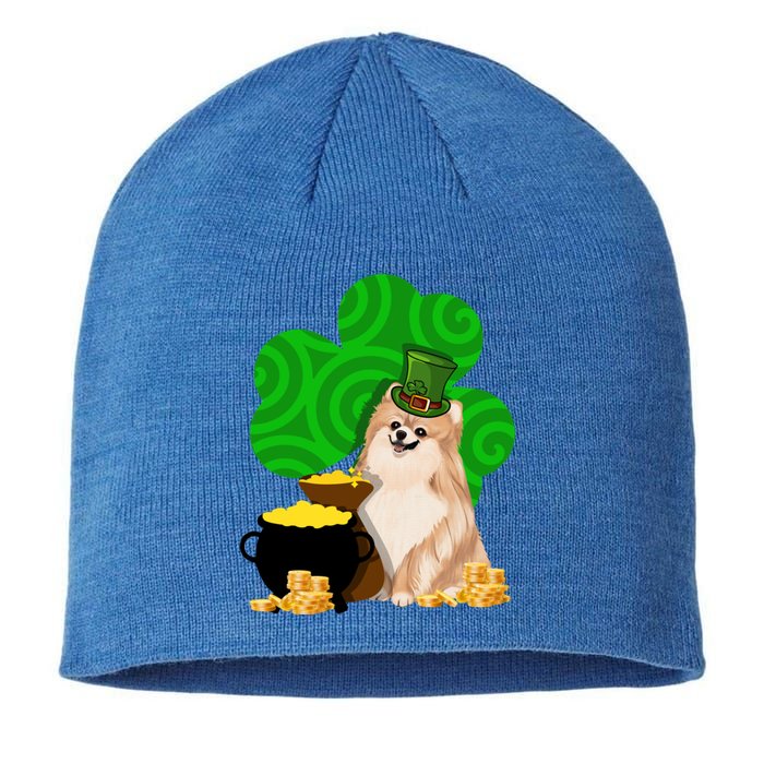 St Paddys Day Shamrock Dog Lover Pomeranian Clover Gift Sustainable Beanie