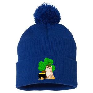 St Paddys Day Shamrock Dog Lover Pomeranian Clover Gift Pom Pom 12in Knit Beanie