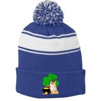 St Paddys Day Shamrock Dog Lover Pomeranian Clover Gift Stripe Pom Pom Beanie