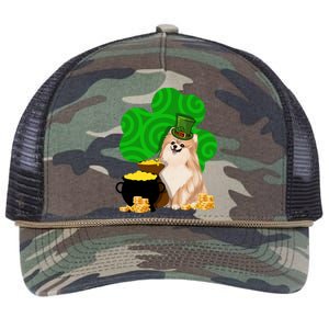 St Paddys Day Shamrock Dog Lover Pomeranian Clover Gift Retro Rope Trucker Hat Cap