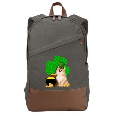 St Paddys Day Shamrock Dog Lover Pomeranian Clover Gift Cotton Canvas Backpack