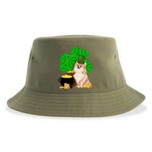 St Paddys Day Shamrock Dog Lover Pomeranian Clover Gift Sustainable Bucket Hat