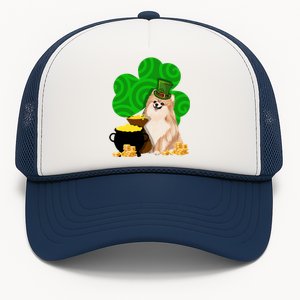 St Paddys Day Shamrock Dog Lover Pomeranian Clover Gift Trucker Hat