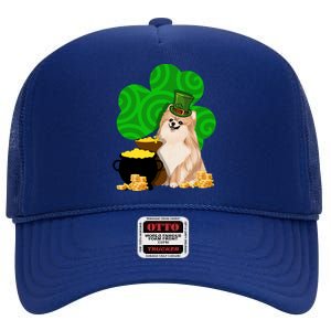 St Paddys Day Shamrock Dog Lover Pomeranian Clover Gift High Crown Mesh Back Trucker Hat