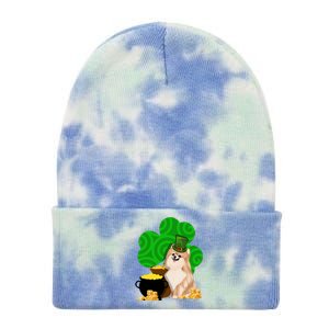 St Paddys Day Shamrock Dog Lover Pomeranian Clover Gift Tie Dye 12in Knit Beanie