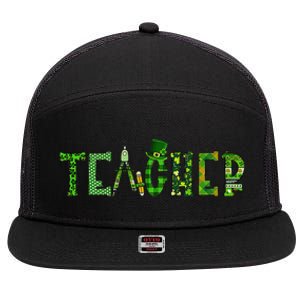 St Patrick's Day Teacher Irish Leopard Shamrock Pattern 7 Panel Mesh Trucker Snapback Hat