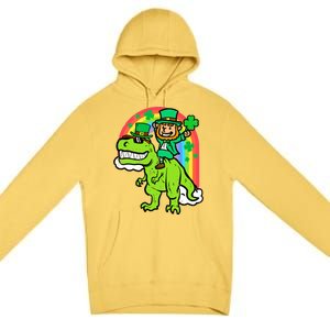 St Patricks Day Leprechaun On Dino Saint Paddys Boy Premium Pullover Hoodie