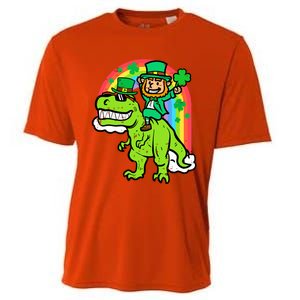 St Patricks Day Leprechaun On Dino Saint Paddys Boy Cooling Performance Crew T-Shirt