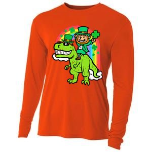 St Patricks Day Leprechaun On Dino Saint Paddys Boy Cooling Performance Long Sleeve Crew