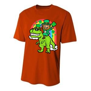 St Patricks Day Leprechaun On Dino Saint Paddys Boy Performance Sprint T-Shirt