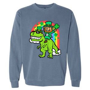 St Patricks Day Leprechaun On Dino Saint Paddys Boy Garment-Dyed Sweatshirt