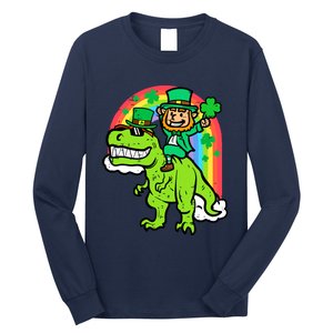 St Patricks Day Leprechaun On Dino Saint Paddys Boy Long Sleeve Shirt