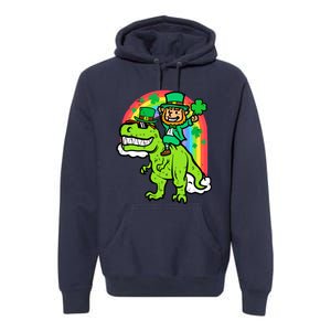 St Patricks Day Leprechaun On Dino Saint Paddys Boy Premium Hoodie