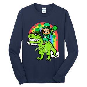 St Patricks Day Leprechaun On Dino Saint Paddys Boy Tall Long Sleeve T-Shirt