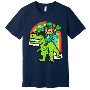 St Patricks Day Leprechaun On Dino Saint Paddys Boy Premium T-Shirt