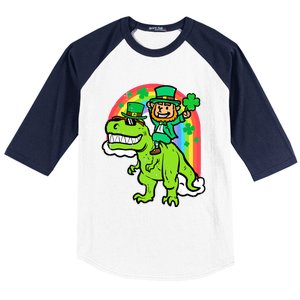 St Patricks Day Leprechaun On Dino Saint Paddys Boy Baseball Sleeve Shirt