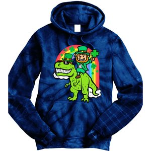 St Patricks Day Leprechaun On Dino Saint Paddys Boy Tie Dye Hoodie