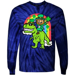 St Patricks Day Leprechaun On Dino Saint Paddys Boy Tie-Dye Long Sleeve Shirt