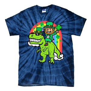 St Patricks Day Leprechaun On Dino Saint Paddys Boy Tie-Dye T-Shirt