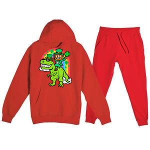 St Patricks Day Leprechaun On Dino Saint Paddys Boy Premium Hooded Sweatsuit Set