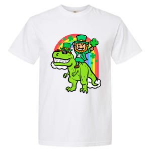 St Patricks Day Leprechaun On Dino Saint Paddys Boy Garment-Dyed Heavyweight T-Shirt