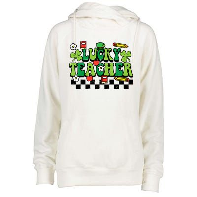 St Patricks Day Lucky Teacher Saint Paddys Groovy Wo Womens Funnel Neck Pullover Hood