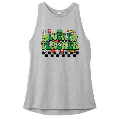 St Patricks Day Lucky Teacher Saint Paddys Groovy Wo Ladies PosiCharge Tri-Blend Wicking Tank