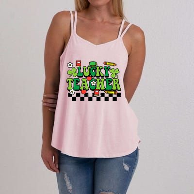 St Patricks Day Lucky Teacher Saint Paddys Groovy Wo Women's Strappy Tank