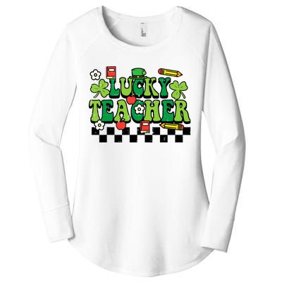 St Patricks Day Lucky Teacher Saint Paddys Groovy Wo Women's Perfect Tri Tunic Long Sleeve Shirt