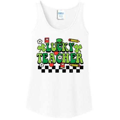 St Patricks Day Lucky Teacher Saint Paddys Groovy Wo Ladies Essential Tank