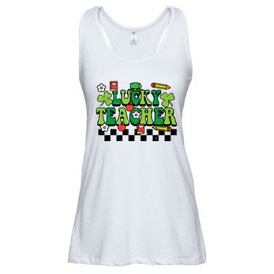 St Patricks Day Lucky Teacher Saint Paddys Groovy Wo Ladies Essential Flowy Tank