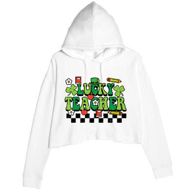 St Patricks Day Lucky Teacher Saint Paddys Groovy Wo Crop Fleece Hoodie