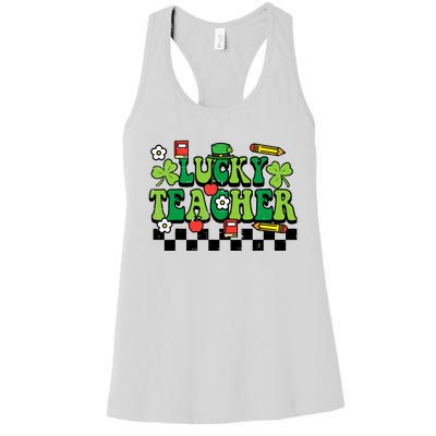 St Patricks Day Lucky Teacher Saint Paddys Groovy Wo Women's Racerback Tank