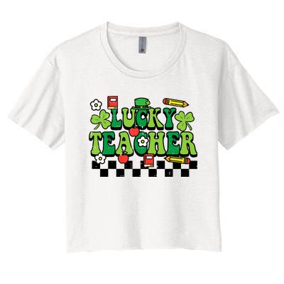 St Patricks Day Lucky Teacher Saint Paddys Groovy Wo Women's Crop Top Tee