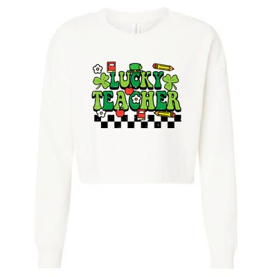 St Patricks Day Lucky Teacher Saint Paddys Groovy Wo Cropped Pullover Crew