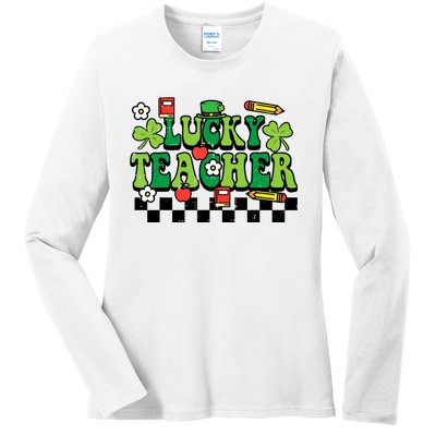 St Patricks Day Lucky Teacher Saint Paddys Groovy Wo Ladies Long Sleeve Shirt