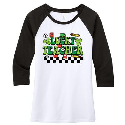 St Patricks Day Lucky Teacher Saint Paddys Groovy Wo Women's Tri-Blend 3/4-Sleeve Raglan Shirt