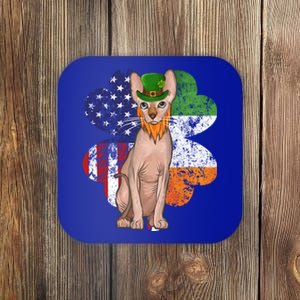 St Patricks Day Irish American Flag Sphynx Cat Gift Coaster