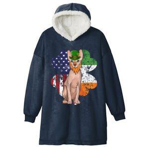 St Patricks Day Irish American Flag Sphynx Cat Gift Hooded Wearable Blanket