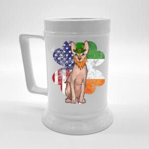 St Patricks Day Irish American Flag Sphynx Cat Gift Beer Stein