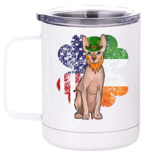 St Patricks Day Irish American Flag Sphynx Cat Gift 12 oz Stainless Steel Tumbler Cup